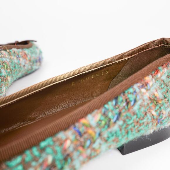 NWOB CHANEL 23A Paris-Dakar Green Tweed Patent CC Cap Toe Bow Ballet Flats EU 36 - Picture 6 of 12